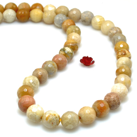 Natural Fossil Coral Jasper faceted round loose beads wholesale gemstone jewelry making DIY 8mm