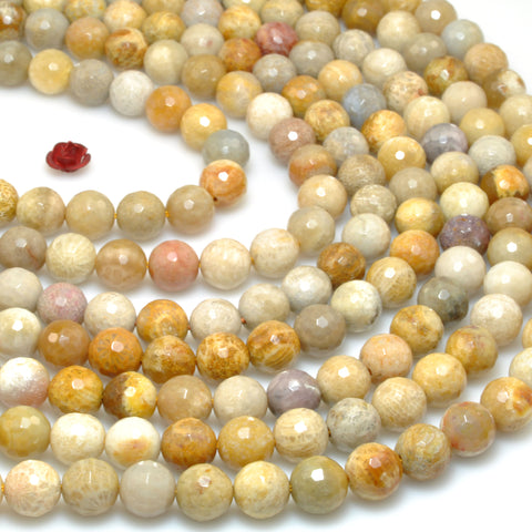 Natural Fossil Coral Jasper faceted round loose beads wholesale gemstone jewelry making DIY 8mm