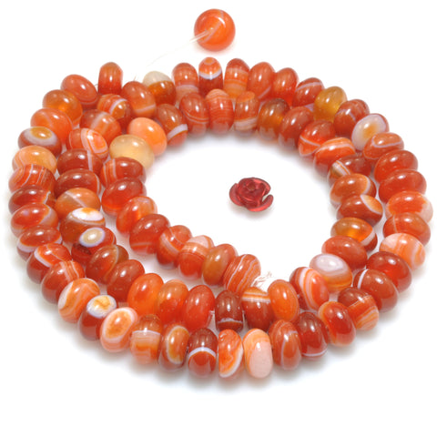 Red Banded Agate smooth rondelle beads Stripe Agate stone wholesale gemstone for jewelry making diy bracelet