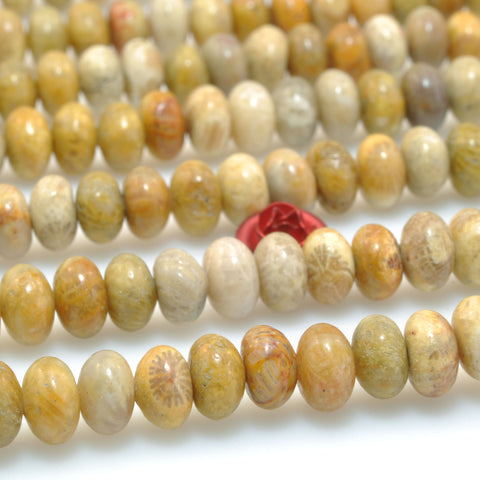 Natural Indonesian Fossil Coral Jasper smooth rondelle beads wholesale gemstone jewelry making bracelet DIY