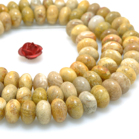 Natural Indonesian Fossil Coral Jasper smooth rondelle beads wholesale gemstone jewelry making bracelet DIY