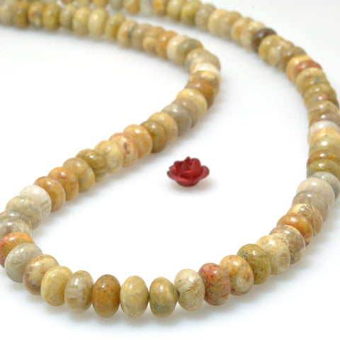 Natural Indonesian Fossil Coral Jasper smooth rondelle beads wholesale gemstone jewelry making bracelet DIY