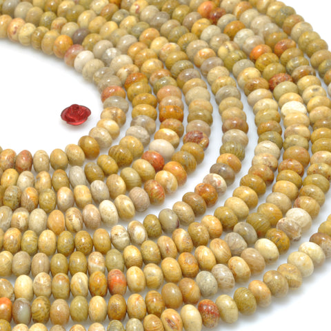 Natural Indonesian Fossil Coral Jasper smooth rondelle beads wholesale gemstone jewelry making bracelet DIY