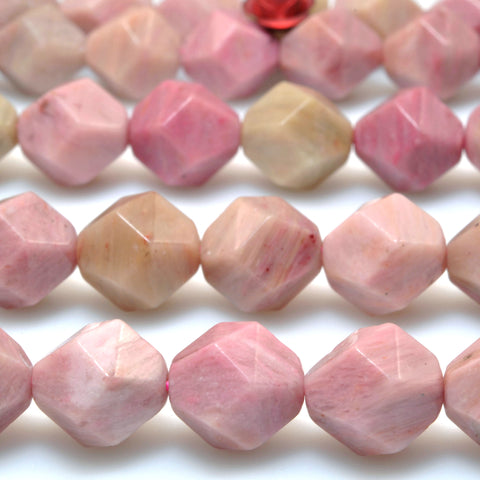 Natural Pink Rhodonite star cut faceted nugget beads wholesale gemstone for jewelry making bracelet diy
