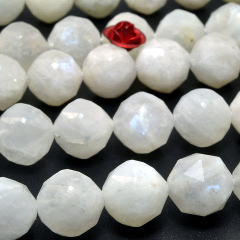 Natural rainbow moonstone diamond cut faceted round loose beads white gemstone wholesale for jewelry making bracelet diy