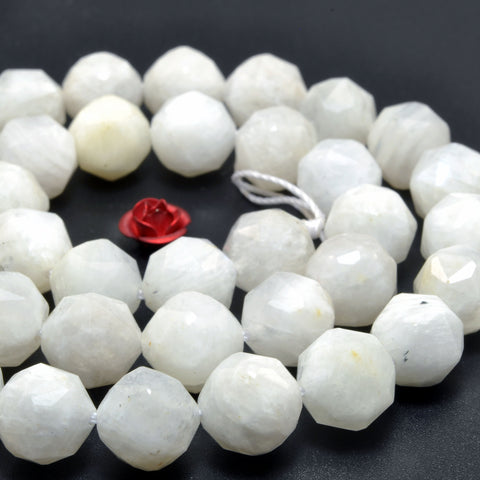 Natural rainbow moonstone diamond cut faceted round loose beads white gemstone wholesale for jewelry making bracelet diy