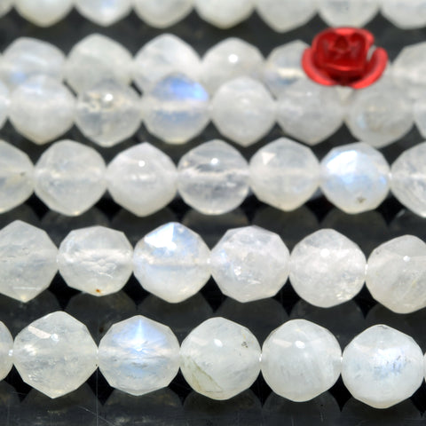 Natural rainbow moonstone diamond faceted round loose beads white gemstone wholesale for jewelry making bracelet diy