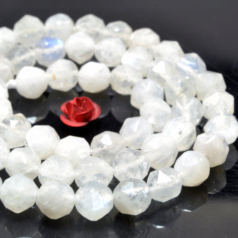 Natural rainbow moonstone diamond faceted round loose beads white gemstone wholesale for jewelry making bracelet diy