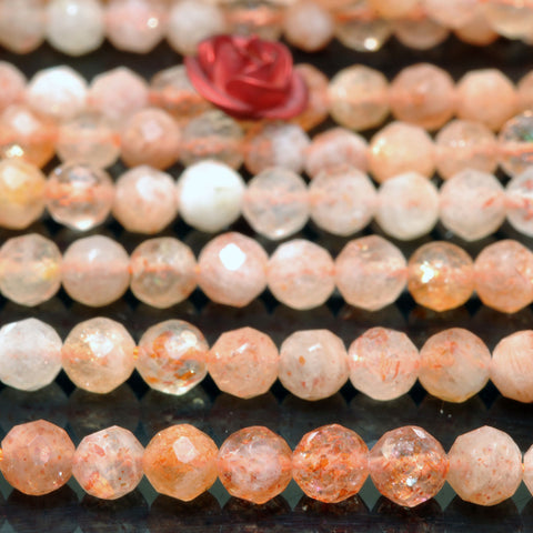 Natural Orange Golden Sunstone faceted round beads wholesale gemstone for jewelry making bracelet diy