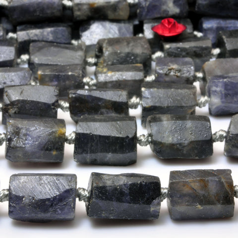 YesBeads Natural Iolite faceted matte nugget tube beads wholesale blue gemstone jewelry 16"