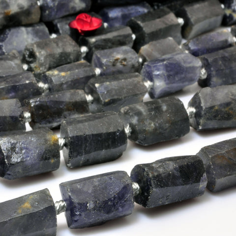 YesBeads Natural Iolite faceted matte nugget tube beads wholesale blue gemstone jewelry 16"