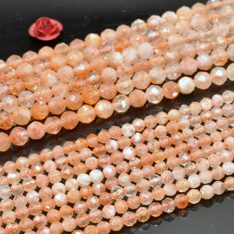 Natural Orange Golden Sunstone faceted round beads wholesale gemstone for jewelry making bracelet diy