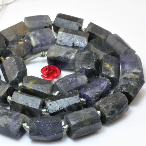 YesBeads Natural Iolite faceted matte nugget tube beads wholesale blue gemstone jewelry 16"