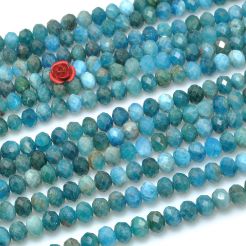 YesBeads natural blue Apatite faceted loose rondelle beads gemstone wholesale jewelry making 15"