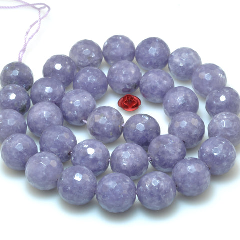 Natural Lepidolite stone faceted round loose beads wholesale gemstone for jewelry making bracelet 12mm