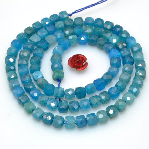 Natural Blue Apatite Stone faceted cube loose beads wholesale gemstone for jewelry making bracelet diy stuff