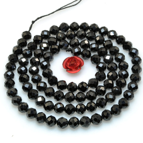 Natural Dainty Black Spinel Stone faceted round beads wholesale loose gemstone for jewelry making minimalist bracelet necklace diy