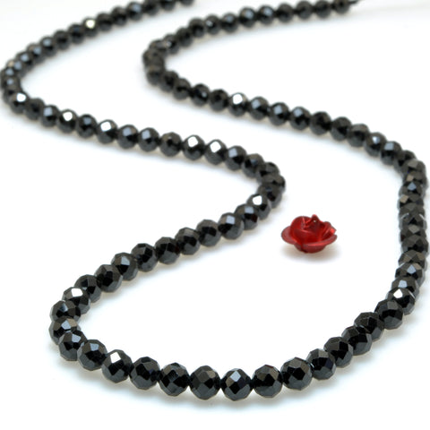 Natural Dainty Black Spinel Stone faceted round beads wholesale loose gemstone for jewelry making minimalist bracelet necklace diy