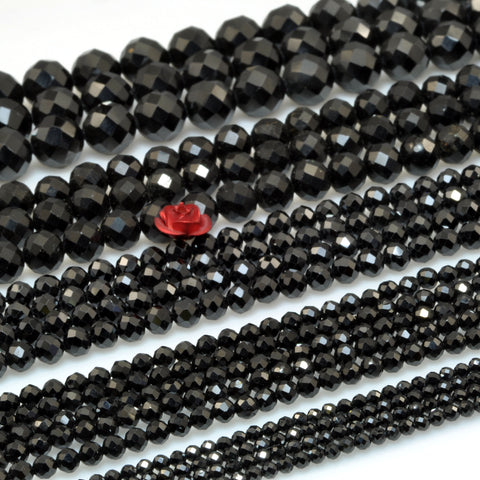 Natural Dainty Black Spinel Stone faceted round beads wholesale loose gemstone for jewelry making minimalist bracelet necklace diy