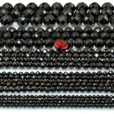 Natural Dainty Black Spinel Stone faceted round beads wholesale loose gemstone for jewelry making minimalist bracelet necklace diy