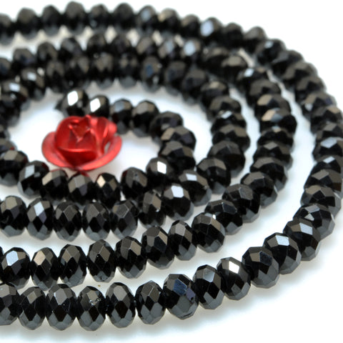 Natural Dainty Black Spinel Stone faceted rondelle beads wholesale loose gemstone for jewelry making minimalist bracelet necklace diy