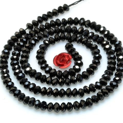 Natural Dainty Black Spinel Stone faceted rondelle beads wholesale loose gemstone for jewelry making minimalist bracelet necklace diy