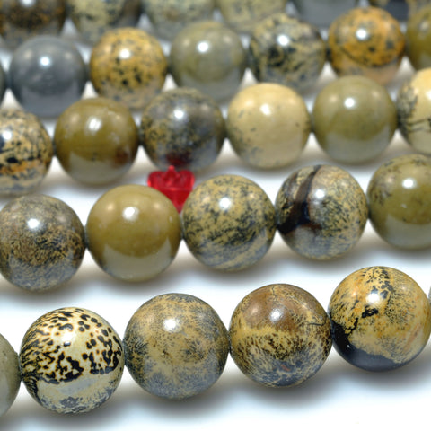Natural Grass Flower Picture Jasper smooth round beads gemstones wholesale jewelry making stuff semi precious stone