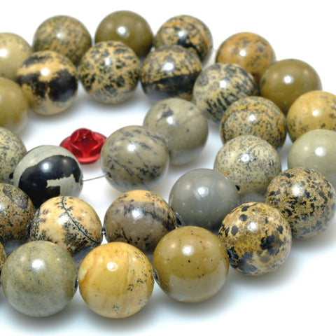 Natural Grass Flower Picture Jasper smooth round beads gemstones wholesale jewelry making stuff semi precious stone