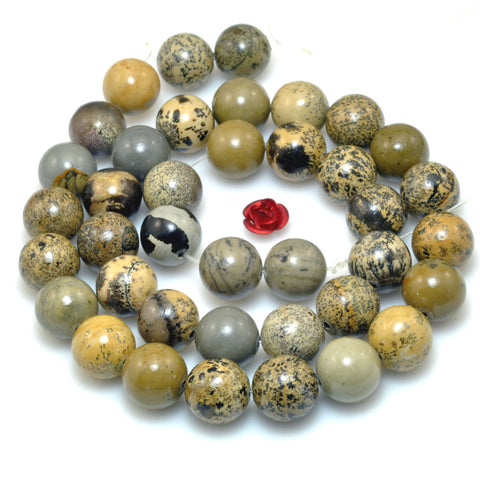 Natural Grass Flower Picture Jasper smooth round beads gemstones wholesale jewelry making stuff semi precious stone