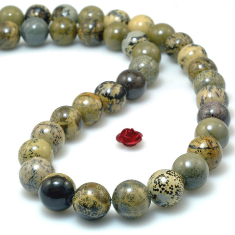 Natural Grass Flower Picture Jasper smooth round beads gemstones wholesale jewelry making stuff semi precious stone