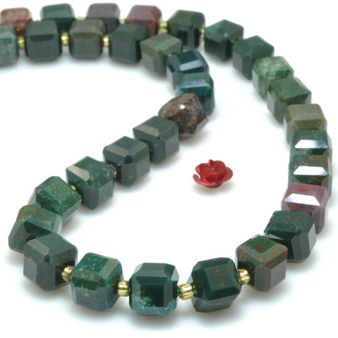 Natural Bloodstone faceted cube beads dark green heliotrope stone wholesale gemstone for jewelry making DIY