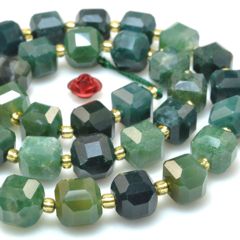Natural Green Moss Agate Stone faceted cube beads wholesale gemstone for jewelry making DIY bracelets necklace