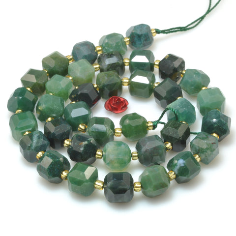 Natural Green Moss Agate Stone faceted cube beads wholesale gemstone for jewelry making DIY bracelets necklace