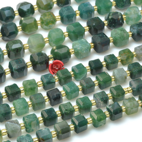 Natural Green Moss Agate Stone faceted cube beads wholesale gemstone for jewelry making DIY bracelets necklace