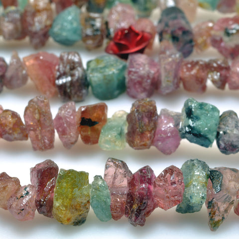 Natural rainbow tourmaline raw gemstone rough nugget chip beads 5-8mm