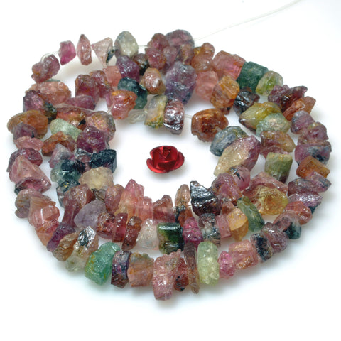 Natural rainbow tourmaline raw gemstone rough nugget chip beads 5-8mm
