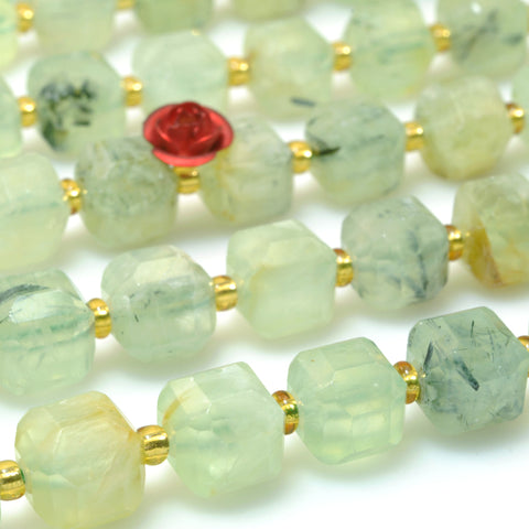 Natural green prehnite faceted cube loose beads gemstone wholesale for jewelry making bracelet diy