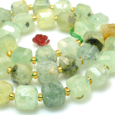 Natural green prehnite faceted cube loose beads gemstone wholesale for jewelry making bracelet diy