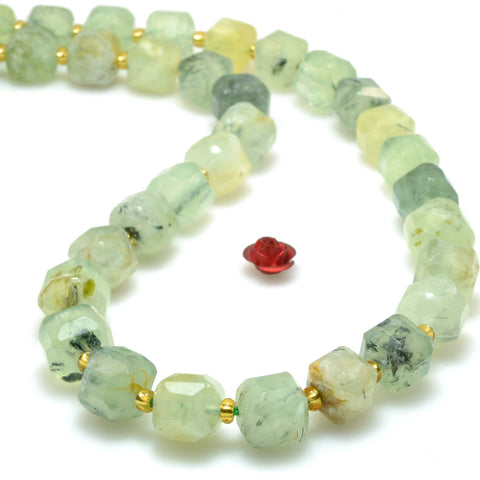 Natural green prehnite faceted cube loose beads gemstone wholesale for jewelry making bracelet diy