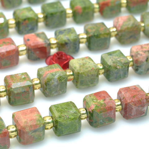 Natural Unakite Stone faceted cube beads wholesale gemstone green red for jewelry making bracelet necklace DIY