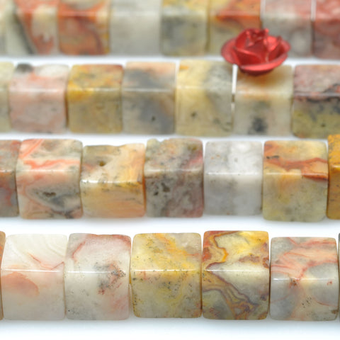 Natural Crazy Lace Agate smooth cube beads wholesale gemstone for jewelry making DIY bracelet