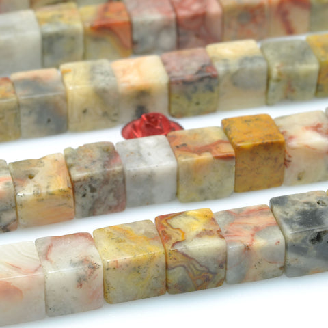 Natural Crazy Lace Agate smooth cube beads wholesale gemstone for jewelry making DIY bracelet