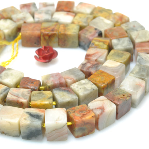 Natural Crazy Lace Agate smooth cube beads wholesale gemstone for jewelry making DIY bracelet