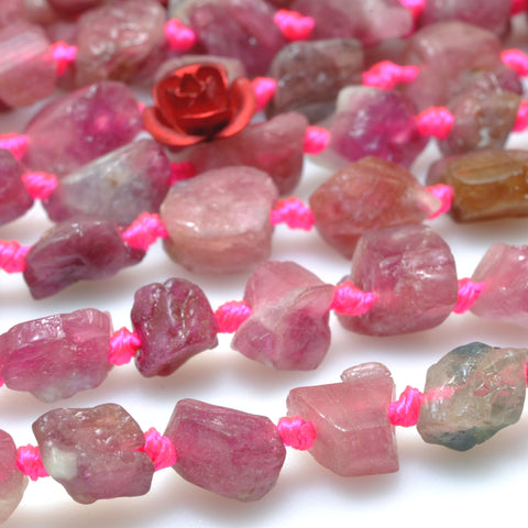 Natural pink Tourmaline raw gemstone rough nugget chip beads 5-9mm 16"