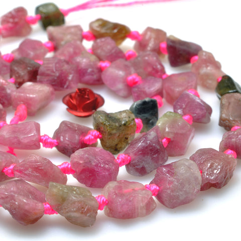 Natural pink Tourmaline raw gemstone rough nugget chip beads 5-9mm 16"
