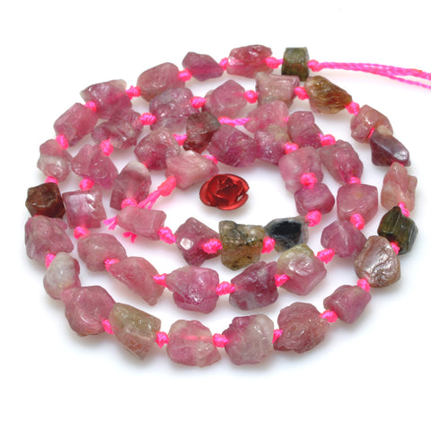 Natural pink Tourmaline raw gemstone rough nugget chip beads 5-9mm 16"