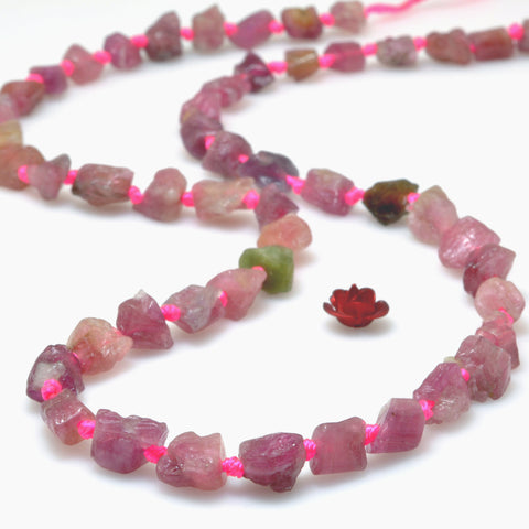 Natural pink Tourmaline raw gemstone rough nugget chip beads 5-9mm 16"