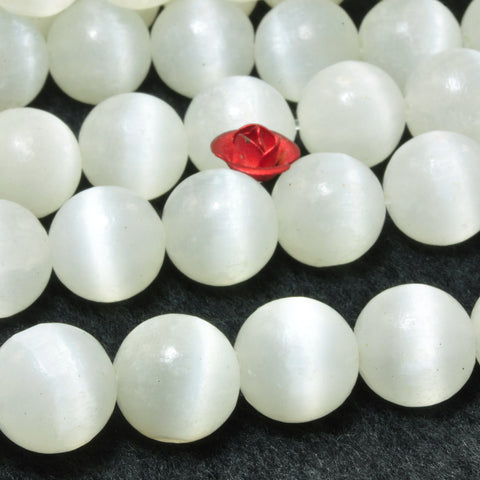 Genuine White Selenite Natural Stone smooth round loose beads white cat eye gemstone wholesale jewelry making