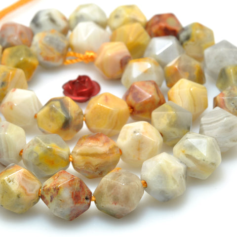 Natural Yellow Crazy Lace Agate star cut faceted nugget beads wholesale gemstone jewelry bracelet DIY stuff