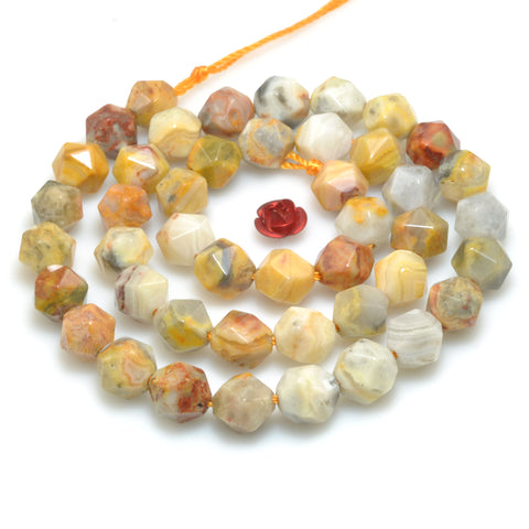Natural Yellow Crazy Lace Agate star cut faceted nugget beads wholesale gemstone jewelry bracelet DIY stuff